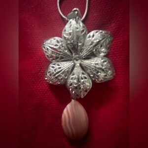 Hand Crafted Handmade Silver & Coral Color Agate Floral Necklace Hand Made